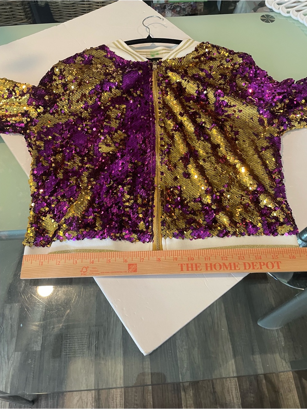 Purple & Gold Sequin Bomber Jacket - Women LSU Size L Gameday Mardi Gras - Picture 8 of 9